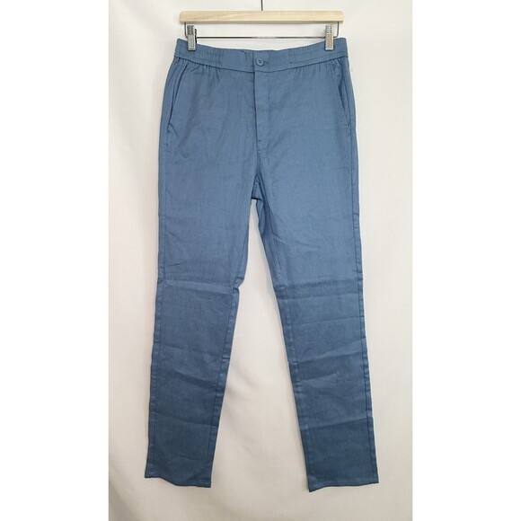 BUGATCHI Tristan Drawstring Pants Air Blue Linen Blend Men's SMALL NWOT